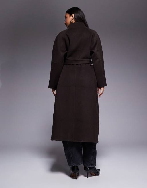ASOS DESIGN – Premium – Chokladfärgad, lång kappa i yllerikt material med guldfärgade knappar, 2 av 4