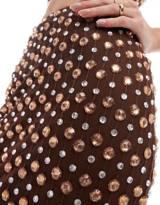 ASOS DESIGN - Premium - Chokoladebrun maxinederdel med udsmykninger - Del af sæt, 2 af 5