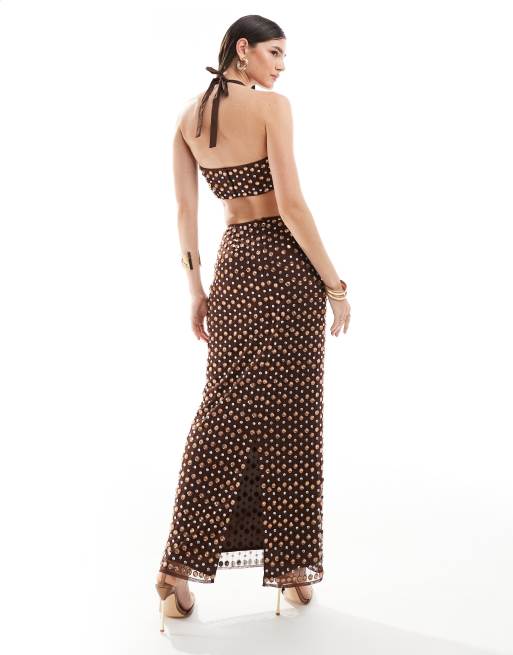 ASOS DESIGN - Premium - Chokoladebrun maxinederdel med udsmykninger - Del af sæt, 4 af 5