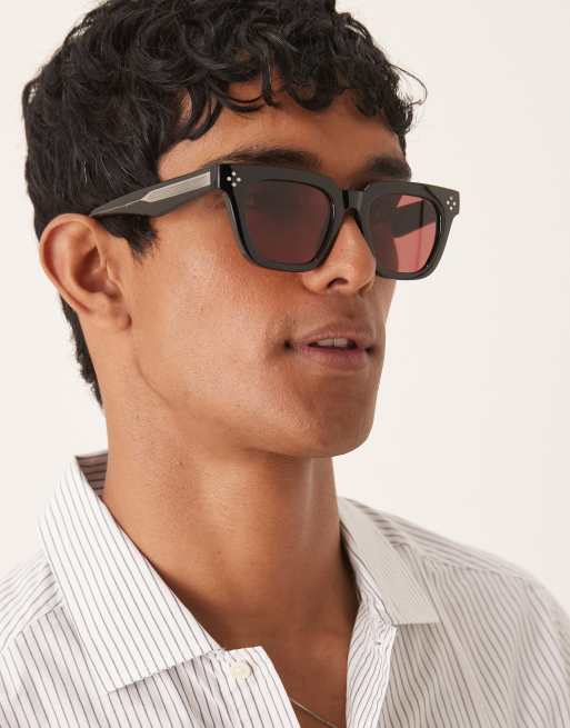 ASOS DESIGN premium chunky square sunglasses in black frames with burgundy lenses
