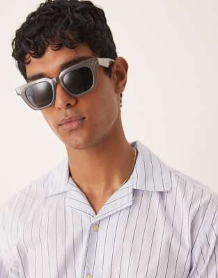 ASOS DESIGN ASOS DESIGN premium chunky square sunglasses in grey crystal frame with smoke lens