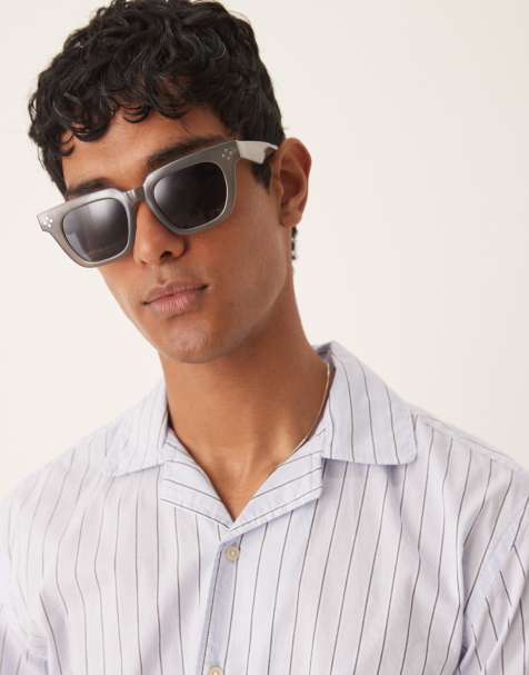 ASOS DESIGN premium chunky square sunglasses in grey crystal frame with smoke lens - view 1