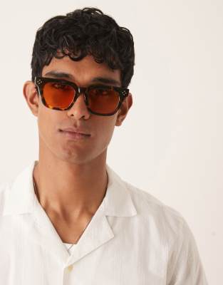 ASOS DESIGN ASOS DESIGN premium chunky square sunglasses in tortoise frame with amber lens-Brown