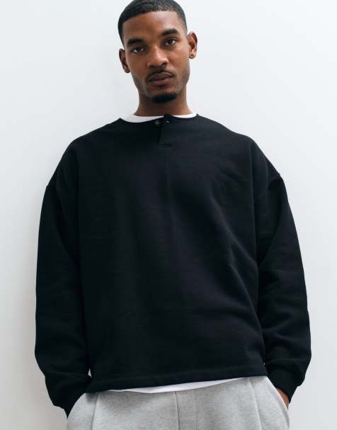 ASOS DESIGN premium ciężka, bardzo oversize’owa koszulka henley w czerni - view 1