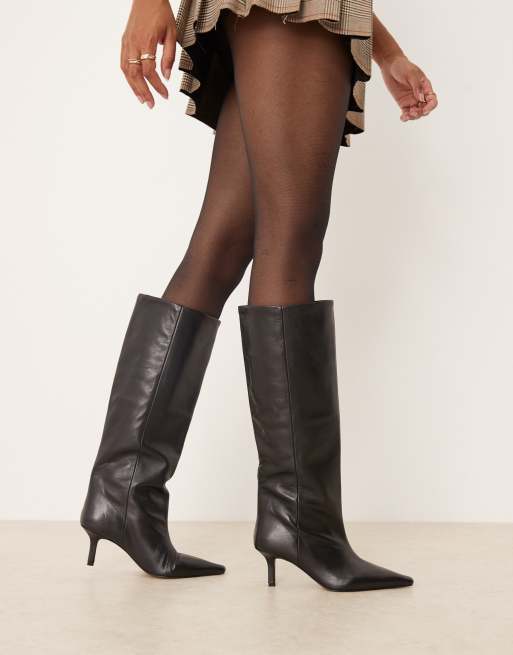 ASOS DESIGN Premium – Cleoni – Wsuwane czarne skórzane kozaki do kolan, 3 z 4