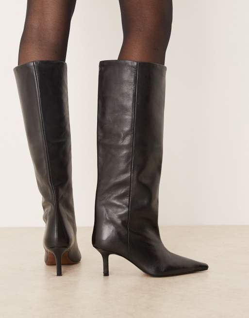 ASOS DESIGN Premium – Cleoni – Wsuwane czarne skórzane kozaki do kolan, 4 z 4