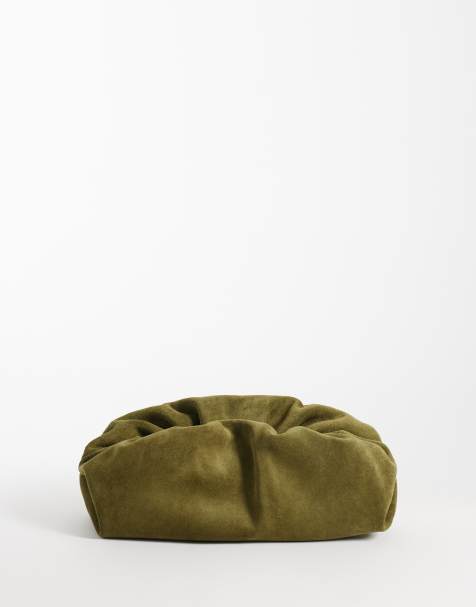 ASOS DESIGN Premium Clutch aus Wildleder in Olivgrün - view 1