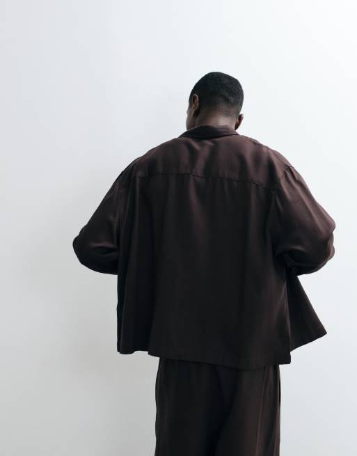 ASOS DESIGN premium co-ord boxy oversized overhemd in bruin, 5 van 5