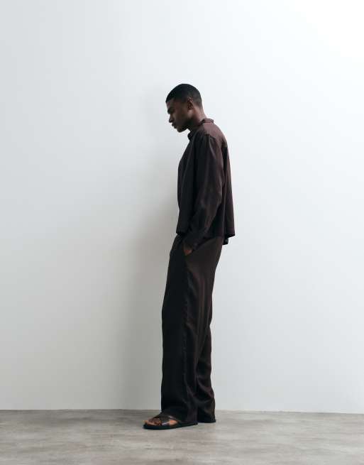 ASOS DESIGN premium co-ord boxy oversized shirt in brown, 2 of 5