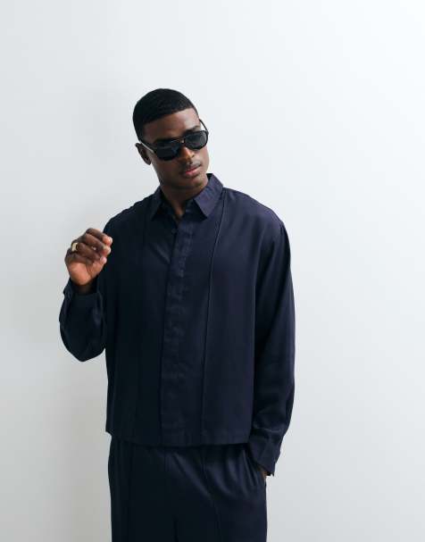 ASOS DESIGN premium co-ord boxy oversized shirt in navy - view 1