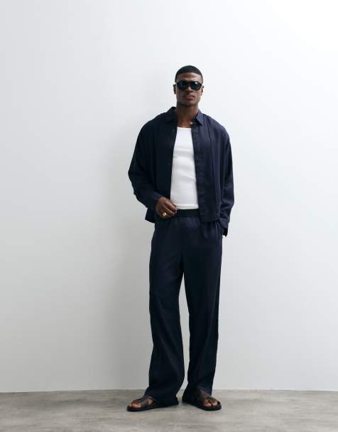 ASOS DESIGN premium co-ord wide leg trousers in navy - view 1