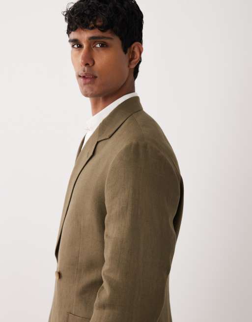 ASOS DESIGN - Premium colbert van 100% linnen in olijfgroen, 4 van 5