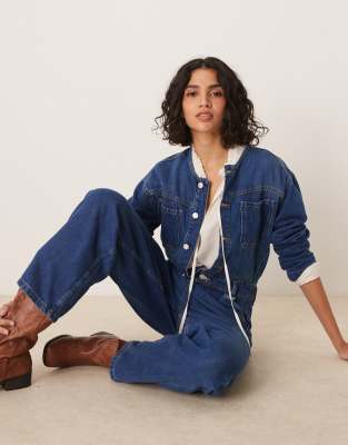 ASOS DESIGN PREMIUM COLLARLESS DENIM JUMPSUIT 