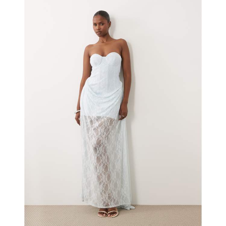 asos design premium lace and pleat bardot maxi dress ASOS DESIGN Maternity lace and pleat bardot maxi dress in forest green