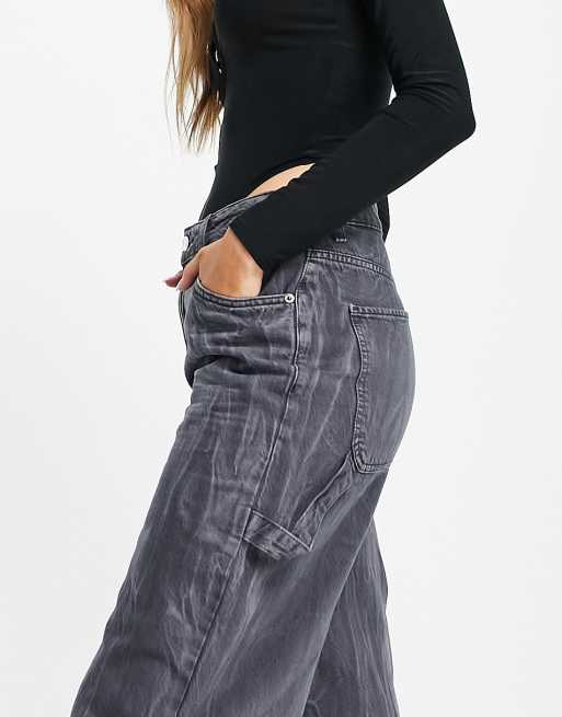 ASOS DESIGN premium cotton blend oversized skater jean in grey GREY