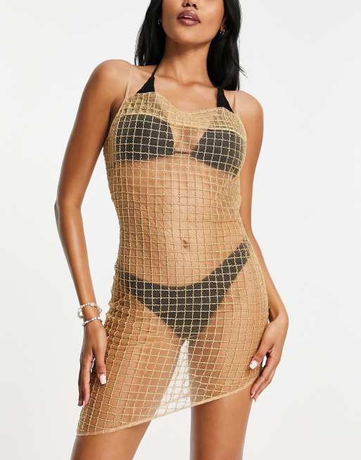 Gold mesh shop beach dress