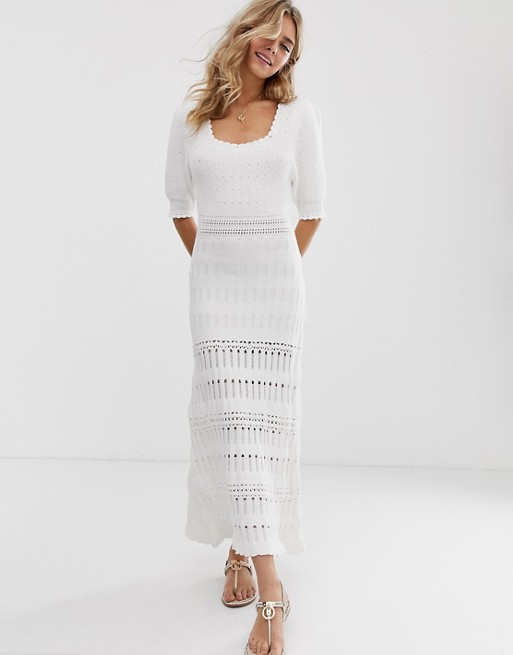 ASOS DESIGN premium crochet maxi dress with puff sleeve