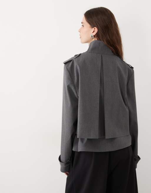 ASOS DESIGN premium cropped trenchcoat met opstaande kraag in grijs, 4 van 4