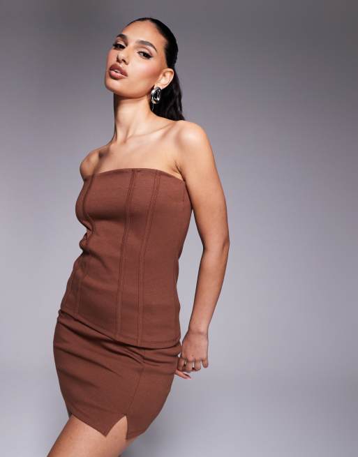 ASOS DESIGN – Premium – Czekoladowa spódnica mini z tkaniny ponte, część zestawu