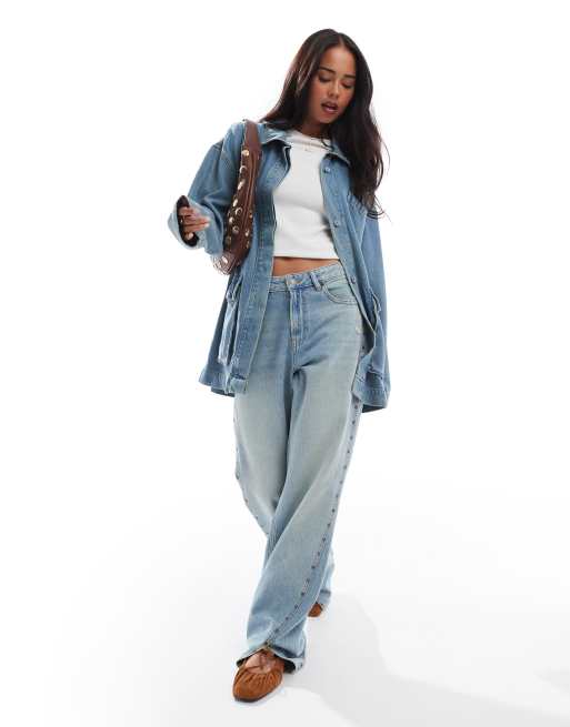 ASOS DESIGN - Premium - Denim jack met opstaande boord in mid-wash blauw, 3 van 4