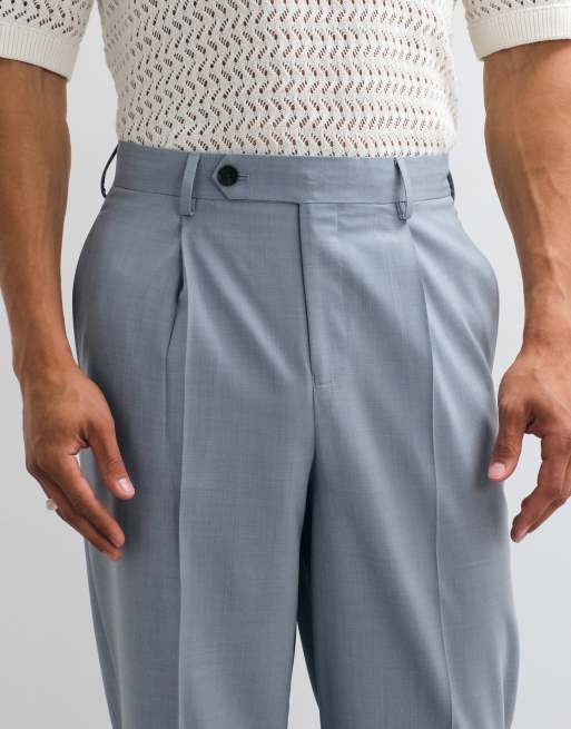 ASOS DESIGN – Premium – Dimblå, avslappnade, avsmalnande finbyxor i 100% ull, 4 av 5