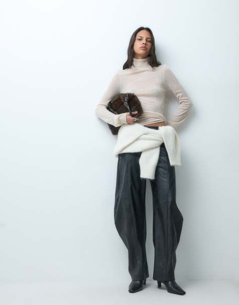 ASOS DESIGN premium dopasowany półgolf z mieszanki alpaki w kolorze oatmeal - view 1