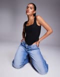 [ASOS DESIGN] ASOS DESIGN premium double layer mesh square neck corset top in black 14 Black