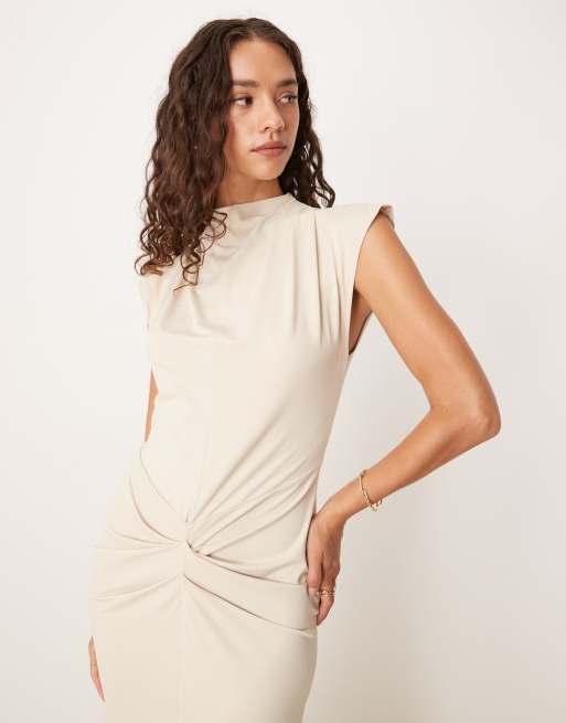 ASOS DESIGN premium drape front midi dress in black 