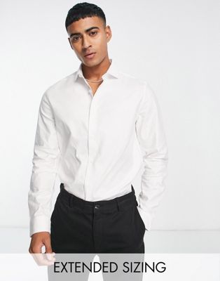Shop Asos Design Premium Easy Iron Regular Fit Twill Shirt With Cutaway Collar In White