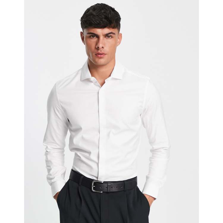 ASOS DESIGN Premium easy iron slim fit twill shirt with cutaway