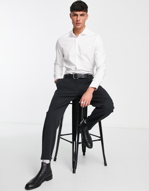 ASOS DESIGN Premium easy iron slim fit twill shirt with cutaway