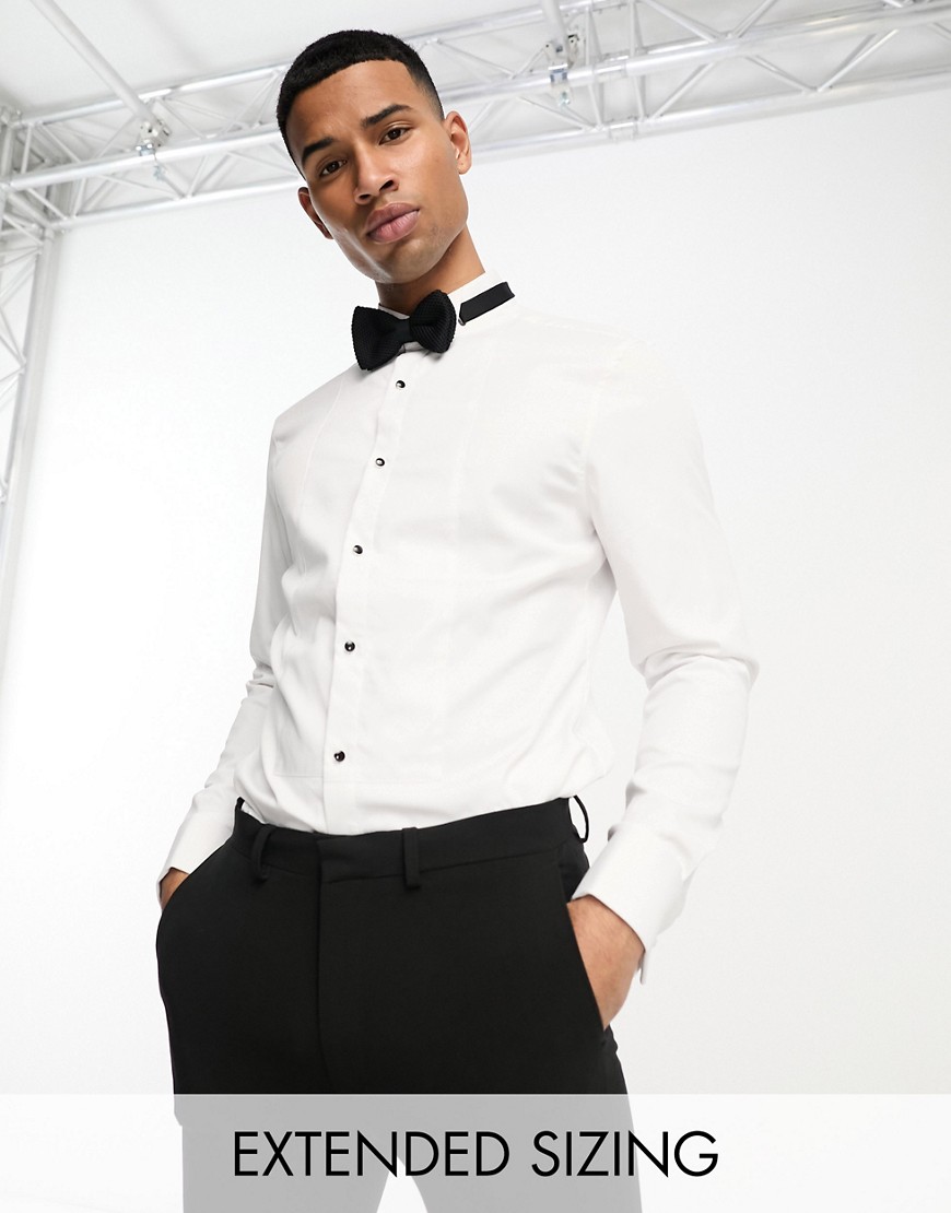ASOS DESIGN Premium easy iron slim sateen formal shirt with bib and wing collar in white