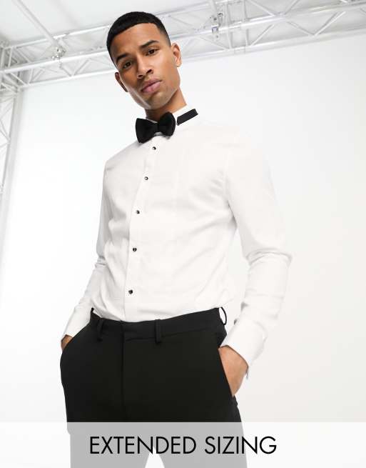 ASOS DESIGN Premium easy iron slim sateen formal shirt with bib and wing  collar in white