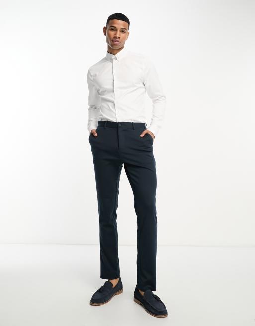 ASOS DESIGN Premium slim fit sateen shirt with mandarin collar in white