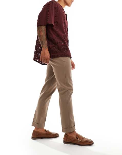 ASOS DESIGN Premium – Eleganckie dopasowane spodnie chinosy w brązowym kolorze - view 1