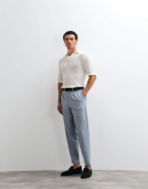 ASOS DESIGN - Premium - Elegante ruimvallende toelopende broek van 100% wol in oudblauw - view 1