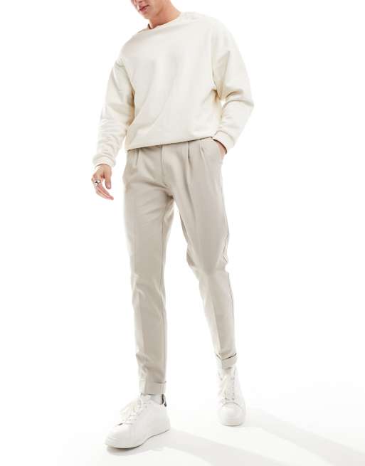 ASOS DESIGN – Premium – Elegante Slim Fit Chinohose in Steinbeige mit Krempelsaum, 2 von 5