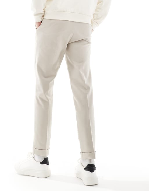 ASOS DESIGN – Premium – Elegante Slim Fit Chinohose in Steinbeige mit Krempelsaum, 3 von 5