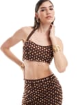 [ASOS DESIGN] ASOS DESIGN premium embellished crop top in chocolate (part of a set)-Brown 14 brown