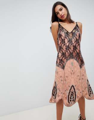 ASOS DESIGN ASOS DESIGN premium embellished lace mix midi slip dress-Multi