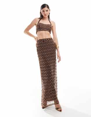 ASOS DESIGN ASOS DESIGN premium embellished maxi skirt co-ord in chocolate-Brown