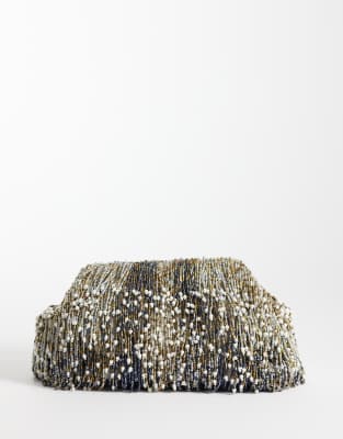 Asos Design Premium Embellished Tassels Frame Clutch Bag In Black