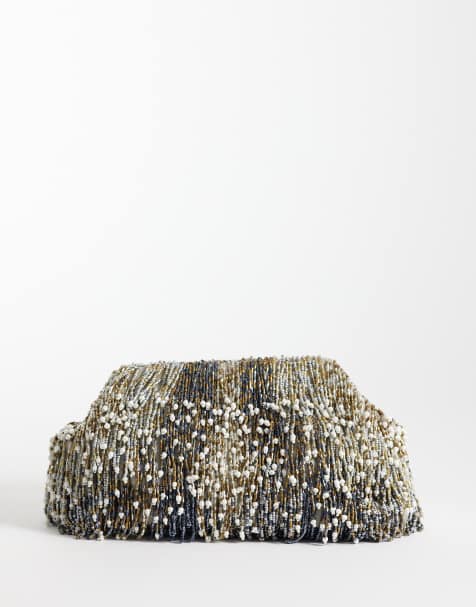 ASOS DESIGN premium embellished tassels frame clutch bag in multi with detachable chain strap - view 1