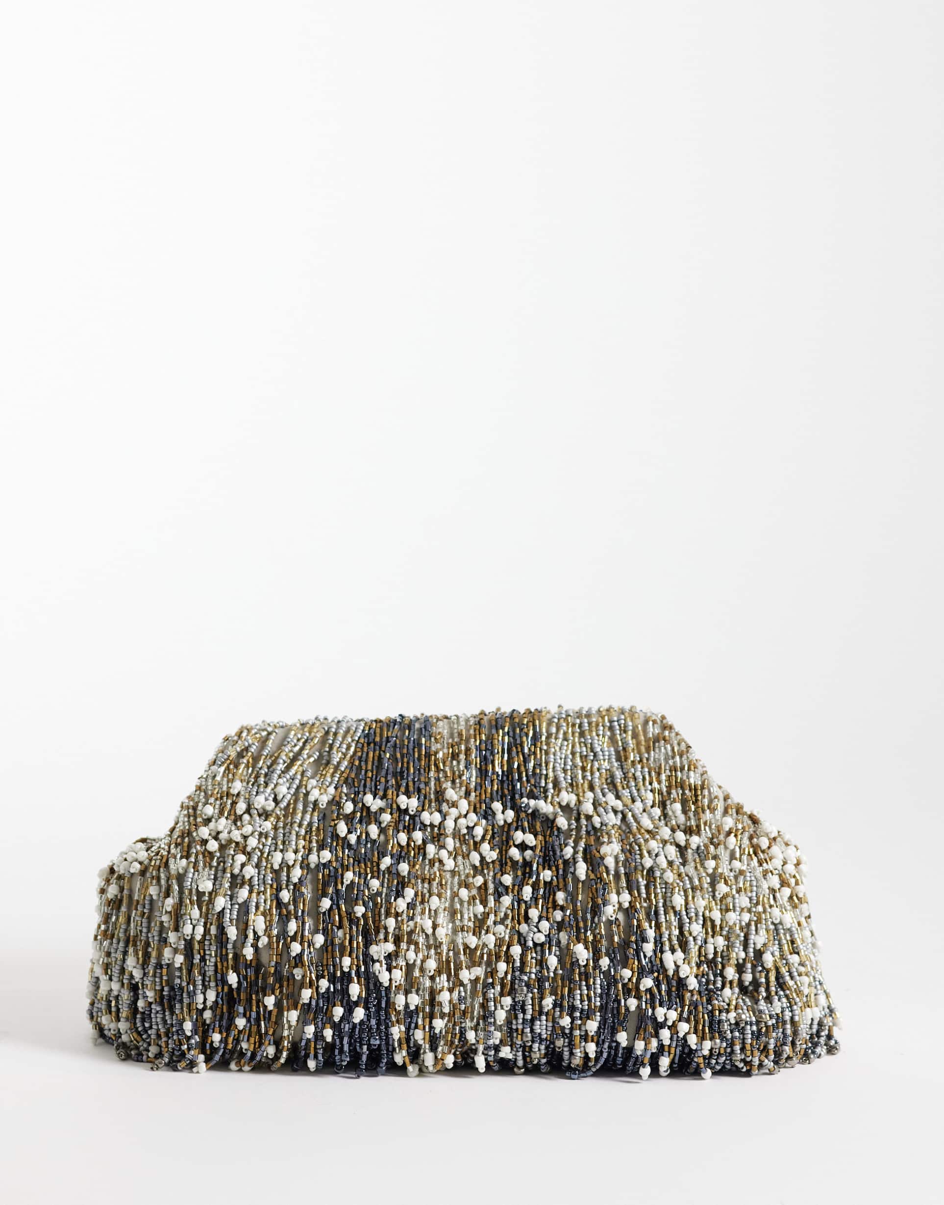 asos design premium embellished tassels frame clutch bag in multi with detachable chain strap