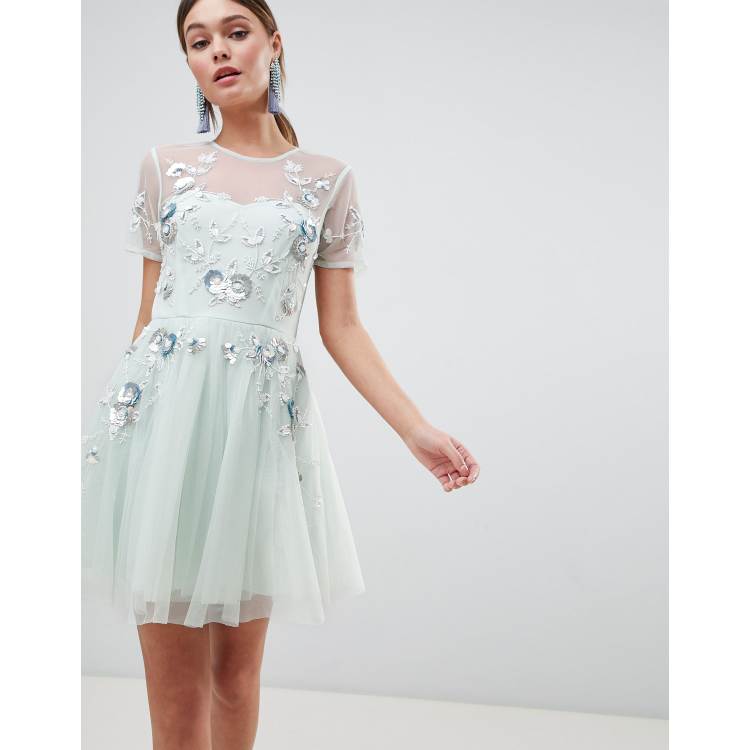 Asos design embellished open hot sale back tulle midi dress