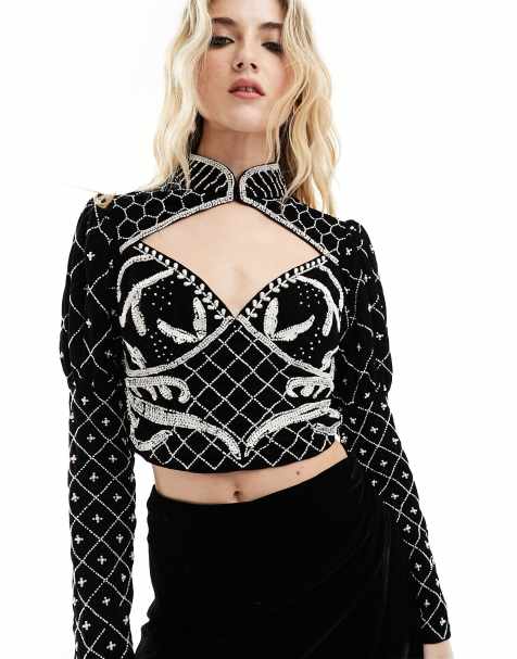  Other Stories frill collar semi sheer blouse in black