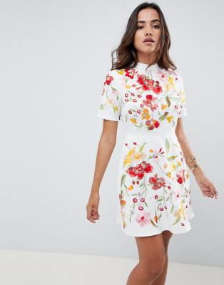 asos embroidered mini dress