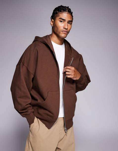 ASOS DESIGN - Premium - Extreem oversized hoodie met rits van zware stof in bruin - view 1