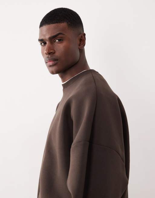 ASOS DESIGN - Premium extreem oversized sweatshirt van zware stof in scuba-stijl in bruin, 4 van 5