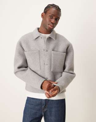 Premium felt oversized shacket in gray heather